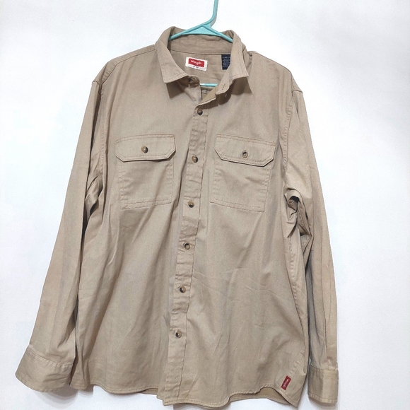 Wrangler Men's Beige Casual Button-Down Shirt Western Work XL Long Sleeve - Picture 1 of 7
